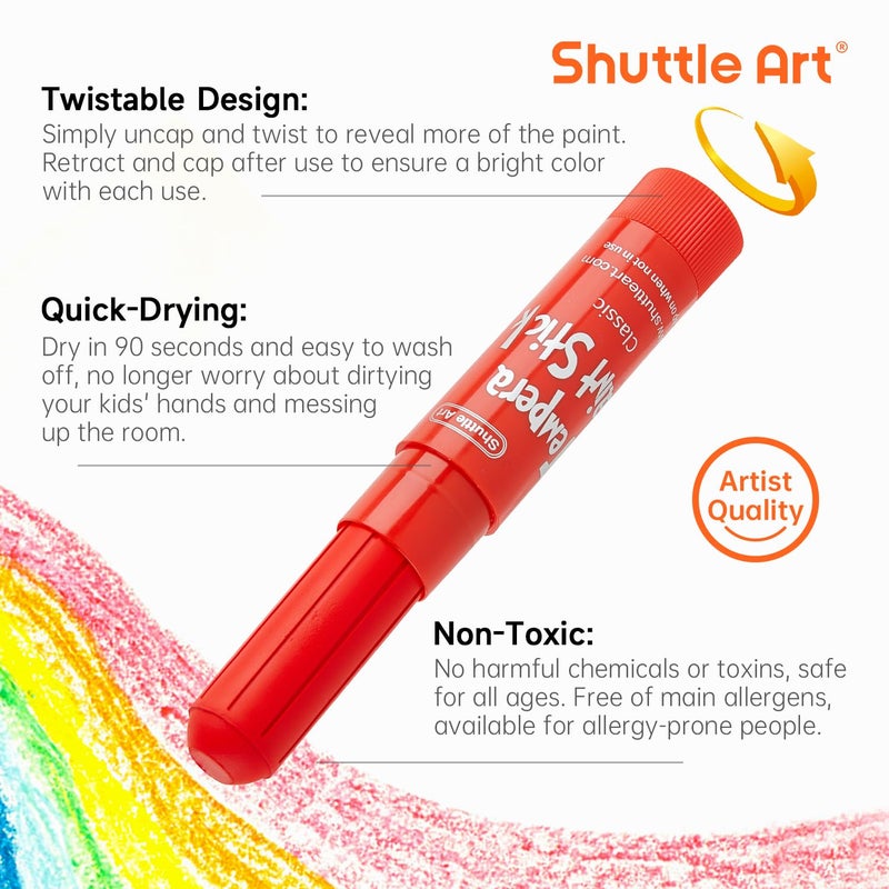 Shuttle Art Tempera Paint Sticks, 30 Colors Solid Tempera Paint for Kids with 1 Drawing Pad, Super Quick Drying, Non-Toxic, Works Great on Paper Wood Glass Ceramic Canvas - Image 3